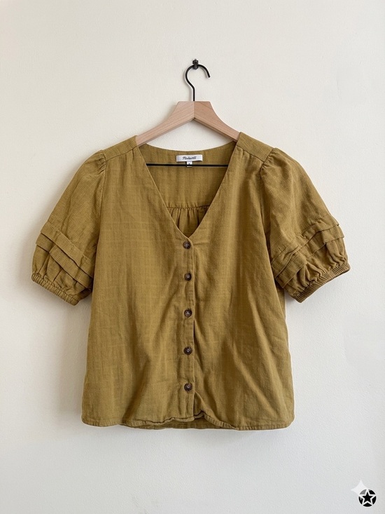 Madewell Tops - Madewell Puff-Sleeve Button-Front Crop Top - Mustard Gold - Size Medium